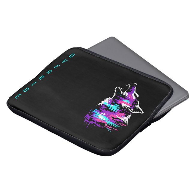 Custom Name Override Glitch Wolf Cyberpunk Laptop  Fodral (Framsida topp)