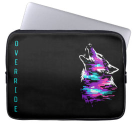 Custom Name Override Glitch Wolf Cyberpunk Laptop  Fodral