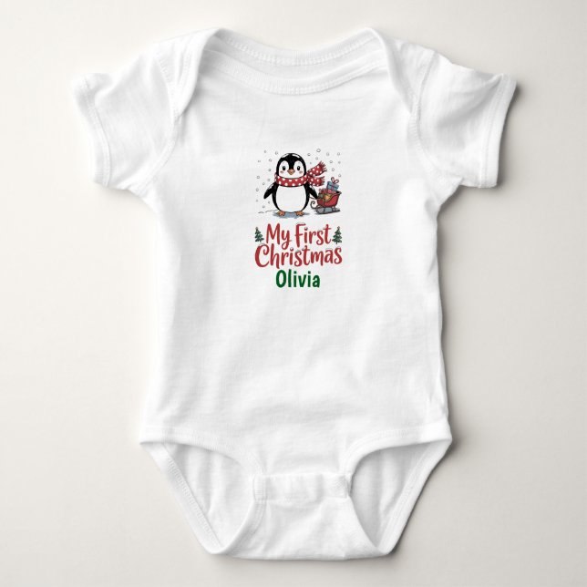 Custom Name Penguin First Christmas Design T Shirt (Framsida)