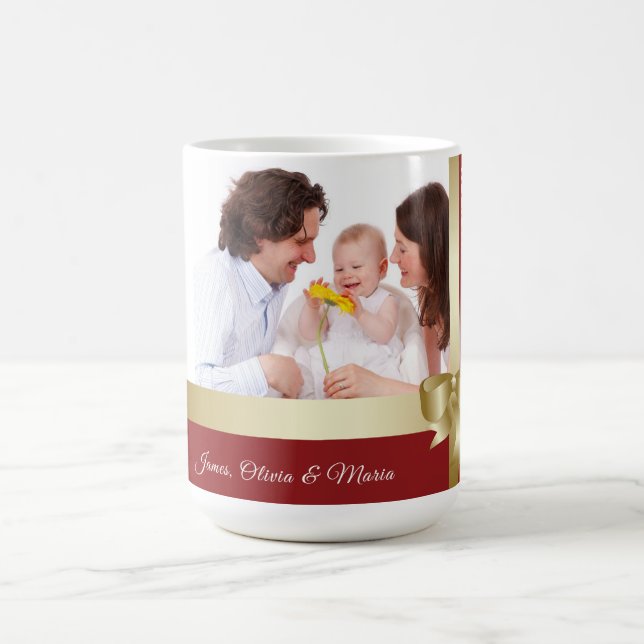 Custom Name & Photo Holiday Red, Gold Bow Kaffemugg (Center)