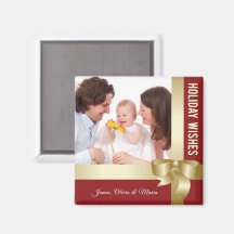Custom Name & Photo Holiday Red, Gold Bow