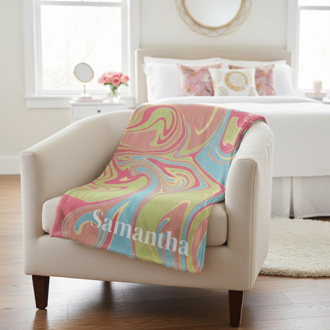 Custom Name Pink and Green Marble Fleece Blanket (Skapare uppladdad)