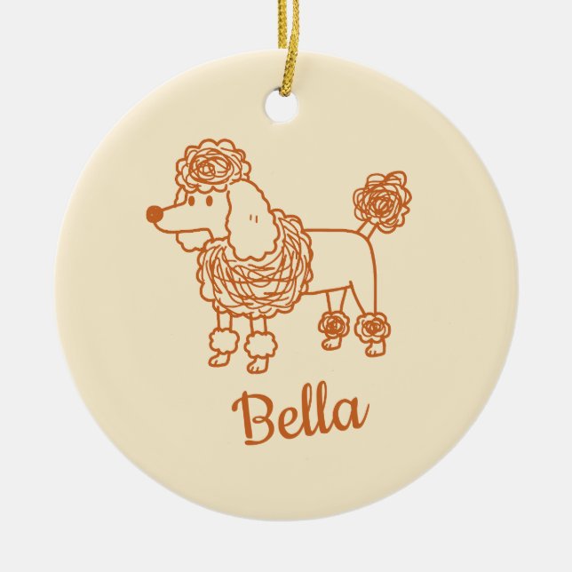 Custom Name Poodle Ornament – Handdrawn Dog Gift (Framsidan)