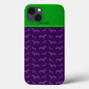 Custom name purple dachshund green stripe