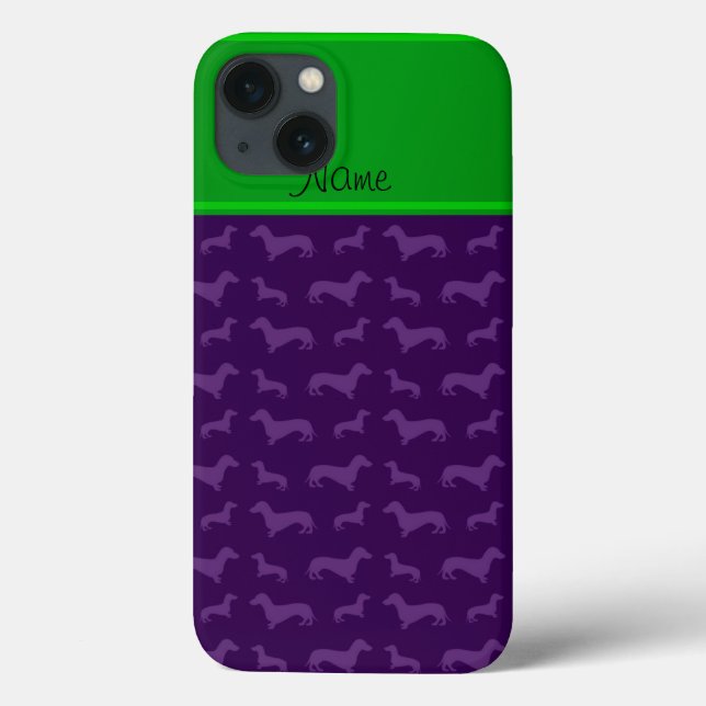 Custom name purple dachshund green stripe (Baksida)