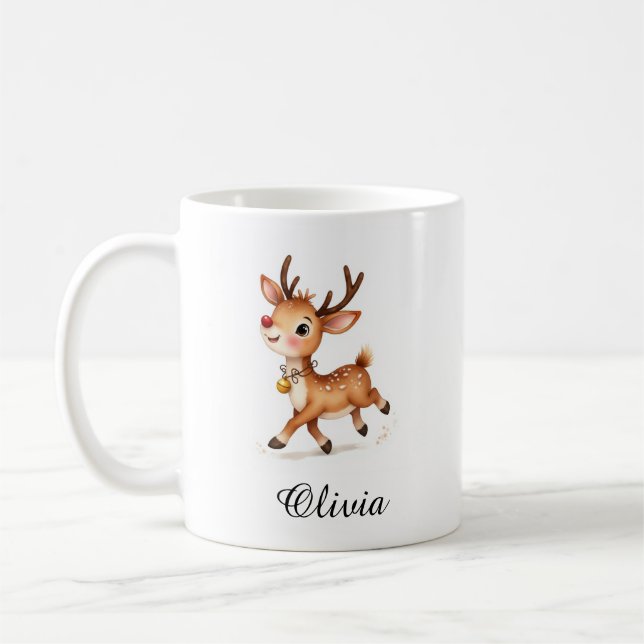 Custom Name Reindeer Coffee Mug - Personalized Kaffemugg (Vänster)
