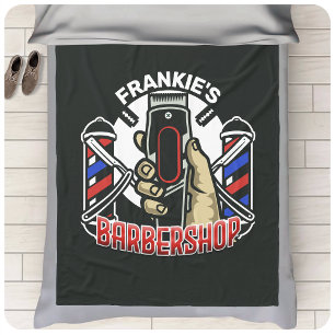 Custom NAME Retro Barber Shop Pole Barbershop Fleecefilt