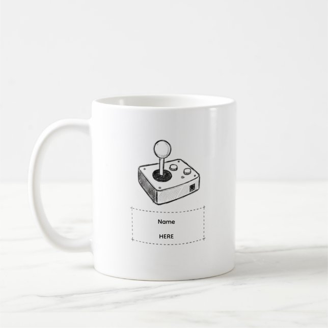 Custom Name Retro Joystick Gamer Sketch Kaffemugg (Vänster)
