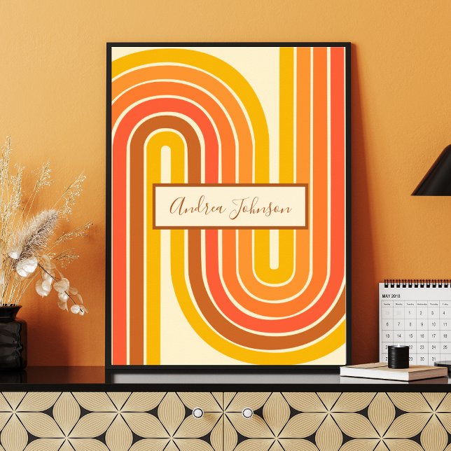 Custom Name Retro Rainbow Stripes Wall Art Poster (Skapare uppladdad)