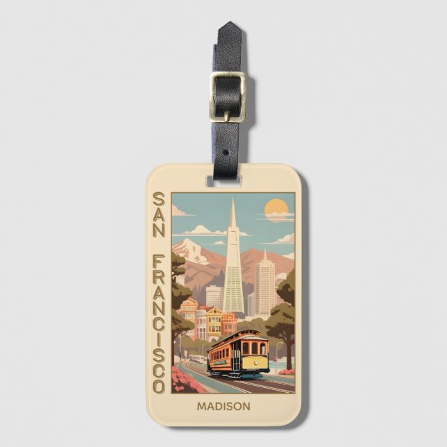 Custom Name Retro San Francisco Bagagebricka (Framsida vertikal)
