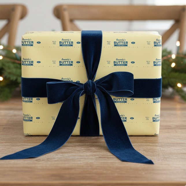 Custom Name Retro Stick of Butter Funny Foodie Presentpapper (Funny personalized Stick of butter wrapping paper for your favorite baker, chef, or butter fan.)