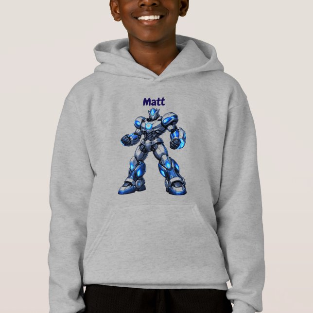 Custom Name Robot Kids Birthday Hoodie Gift T Shirt (Framsida)