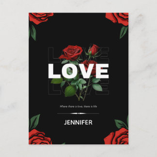 Custom Name Romantic Valentine’s Day Love Rose Helg Vykort