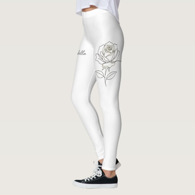 Custom Name Rose Floral Leggings - Personalized Is (Vänster)