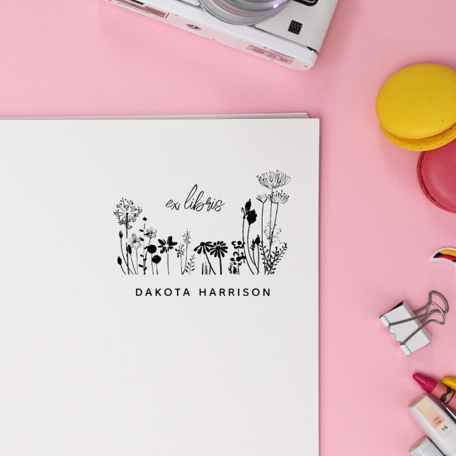 Custom Name Rustic Wildflowers Book  Stämpel (Skapare uppladdad)
