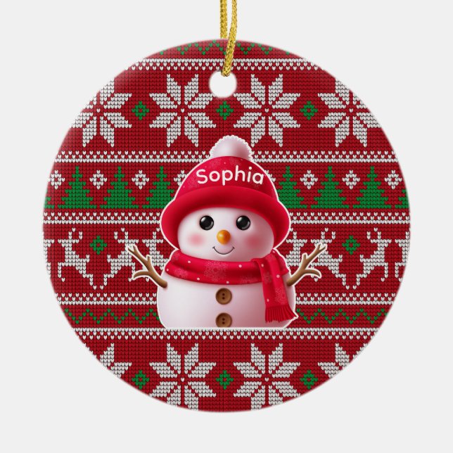 Custom Name Snowman Christmas Ornament (Framsidan)