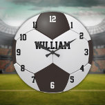 Custom Name Soccer Football Stor Klocka<br><div class="desc">Personalized name soccer clock. Designed by Thisisnotme©</div>