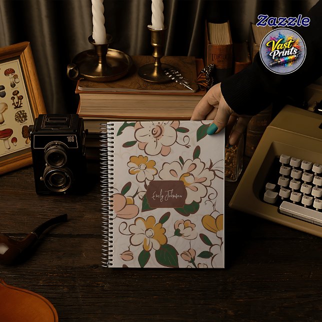 Custom Name Soft Pastel Floral Garden Name Label Anteckningsbok (Custom Name Soft Pastel Floral Garden Name Label Notebook)