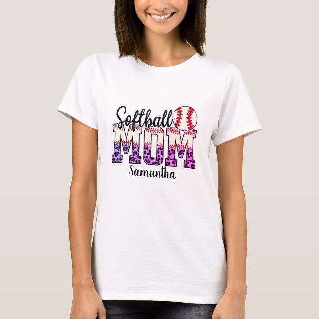 Custom Name Softball Mom | Pink and Gold Polka Dot T Shirt (Framsida)