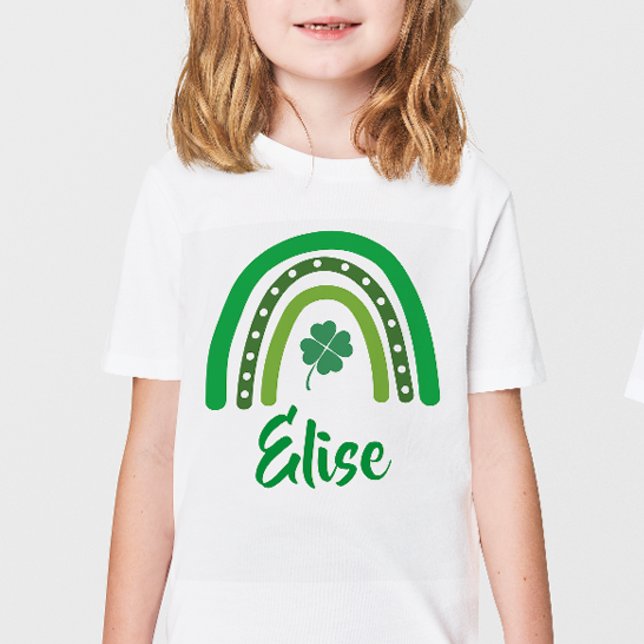 CUSTOM NAME St. Patrick's Day Boho Rainbow Kids T Shirt (Skapare uppladdad)