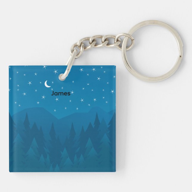 Custom Name, Stars Moon Mountain Acrylic Keychain (Baksidan)