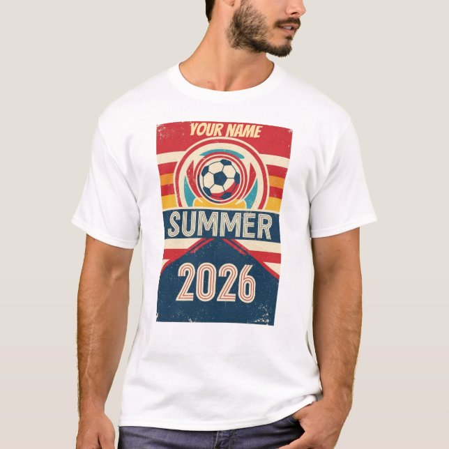 Custom Name Summer 2026 Soccer Fan Retro Tee (Framsida)
