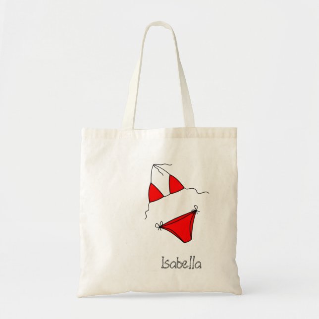 Custom Name Summer Beach Bag Minimal Line Art Tygkasse (Framsidan)