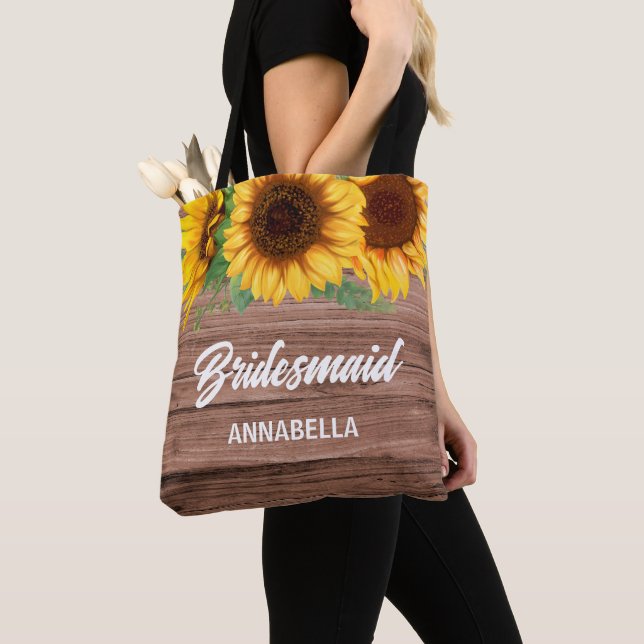 Custom Name Sunflower Bridesmaid Tote Bag Tygkasse (Närbild)