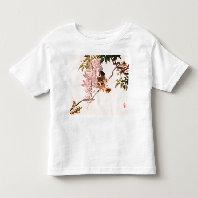 CUSTOM NAME T-SHIRT GIRL SMÅBARN JAPANESE BIRD (Framsida)