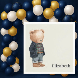 Custom Name Teddy Bear Boy Baby Shower Pappersservett