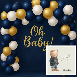 Custom Name Teddy Bear It's a Boy Baby Shower Pappersservett