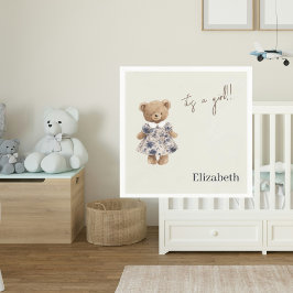 Custom Name Teddy Bear It's a Girl Baby Shower Pappersservett
