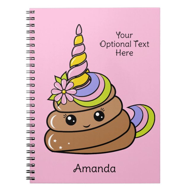 Custom Name & Text Unicorn Poop Anteckningsbok (Framsidan)