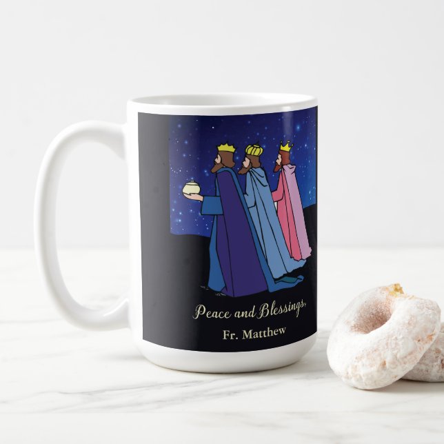 Custom Name Title, Christmas Wishes Three Kings Kaffemugg (Med munk)