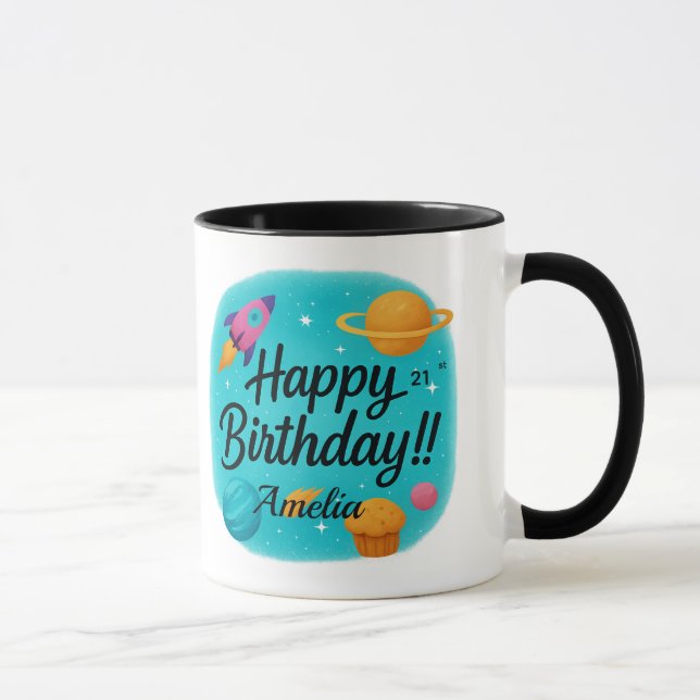 Custom Name Turquoise 21st Birthday Mugg (Höger)