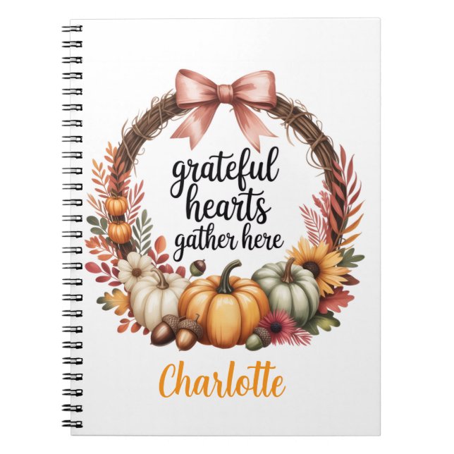Custom name Unique autumn themed wreath  Anteckningsbok (Framsidan)