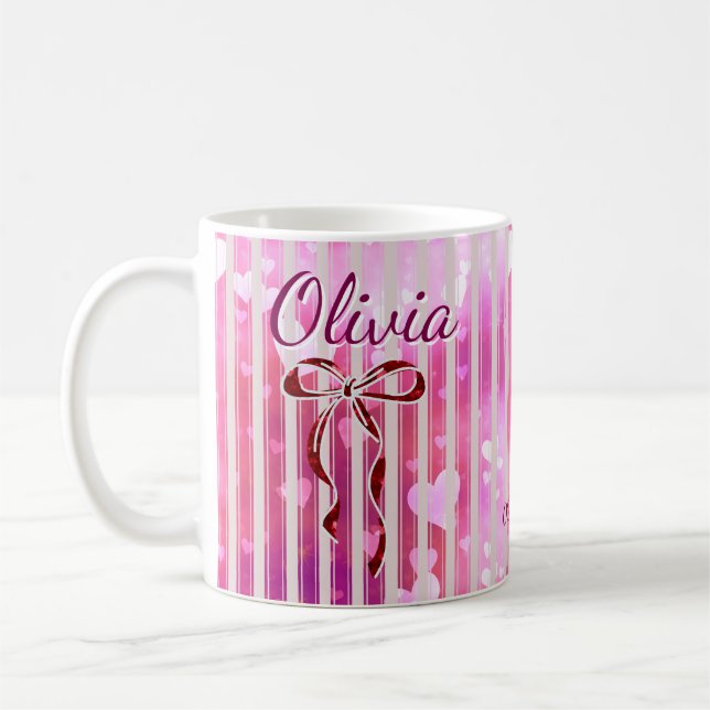 Custom Name Valentine Mug | Personalized Pink Hear Kaffemugg (Vänster)