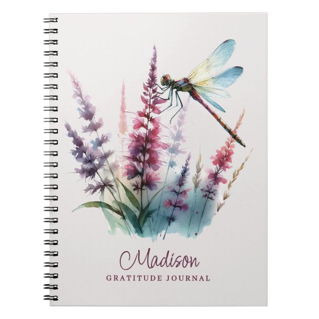 Custom Name Watercolor Dragonfly Gratitude Journal Anteckningsbok (Framsidan)