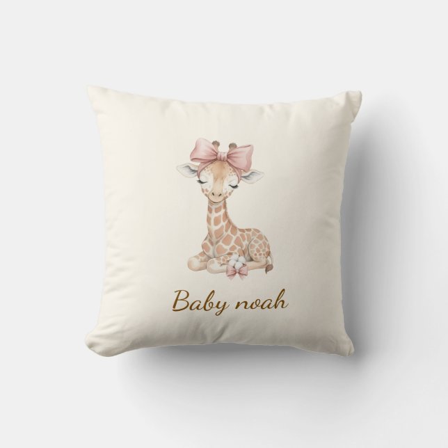 Custom Name Watercolor Giraffe Baby Blanket - Pers Kudde (Framsida)