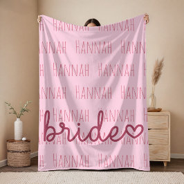 Custom Name Wedding Pink Blanket Gift for Bride Fleecefilt
