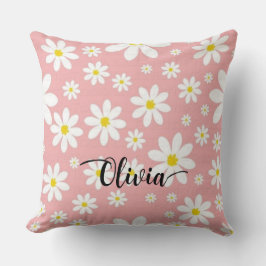 Custom Name White Floral Background Throw Pillow Kudde