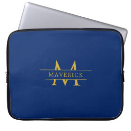 Custom Name With Monogram Stylish Navy Laptop Fodral