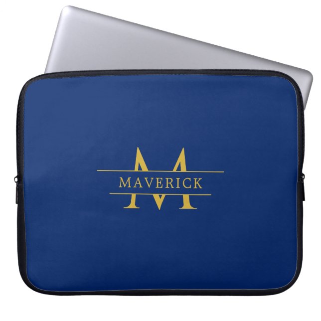 Custom Name With Monogram Stylish Navy Laptop Fodral (Framsidan)