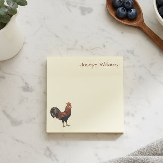 Custom Name with Vintage Rooster Art Sticky Notes Post-it Block
