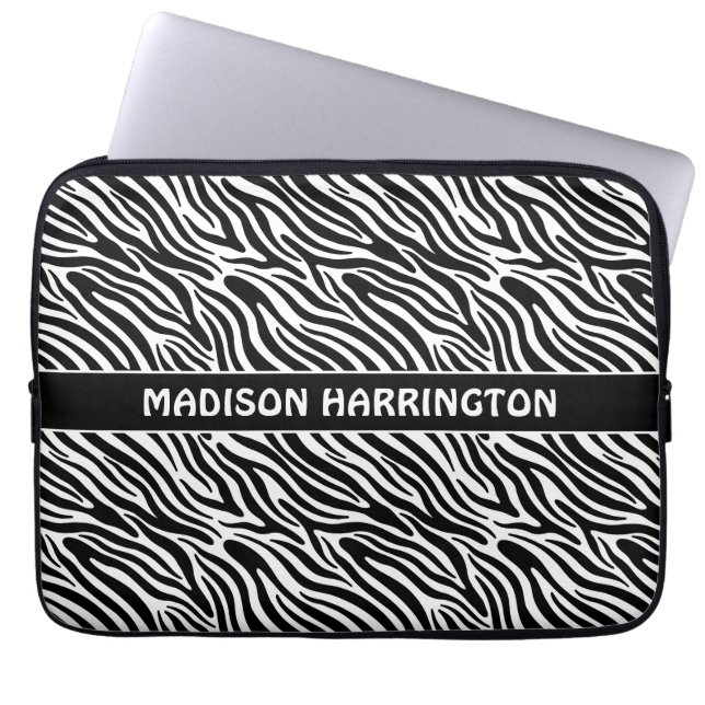 Custom Name Zebra Pattern Laptop Fodral (Framsidan)