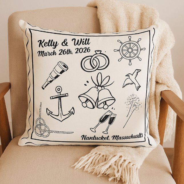 Custom Nautical Beach Wedding – Personalized Kudde (Skapare uppladdad)