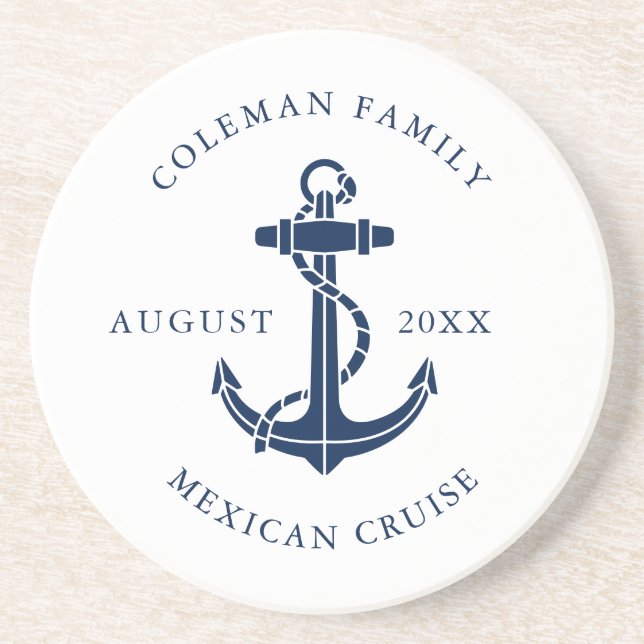 Custom Nautical Boat Navy Blue Anchor  Underlägg (Framsidan)