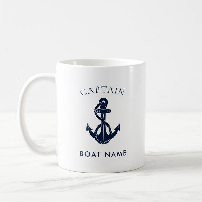 Custom Nautical Captain Boat Anchor Navy Kaffemugg (Vänster)