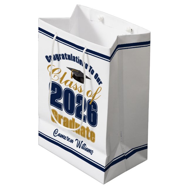 Custom Navy Blue Gold Class of 2026 Graduation (Framsidan Vinklad)