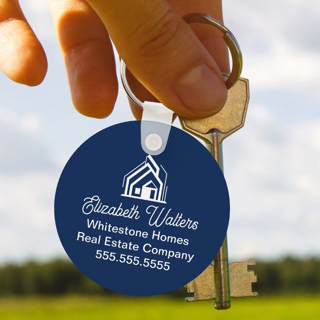 Custom Navy Blue Real Estate Company House Realtor Nyckelring (Skapare uppladdad)